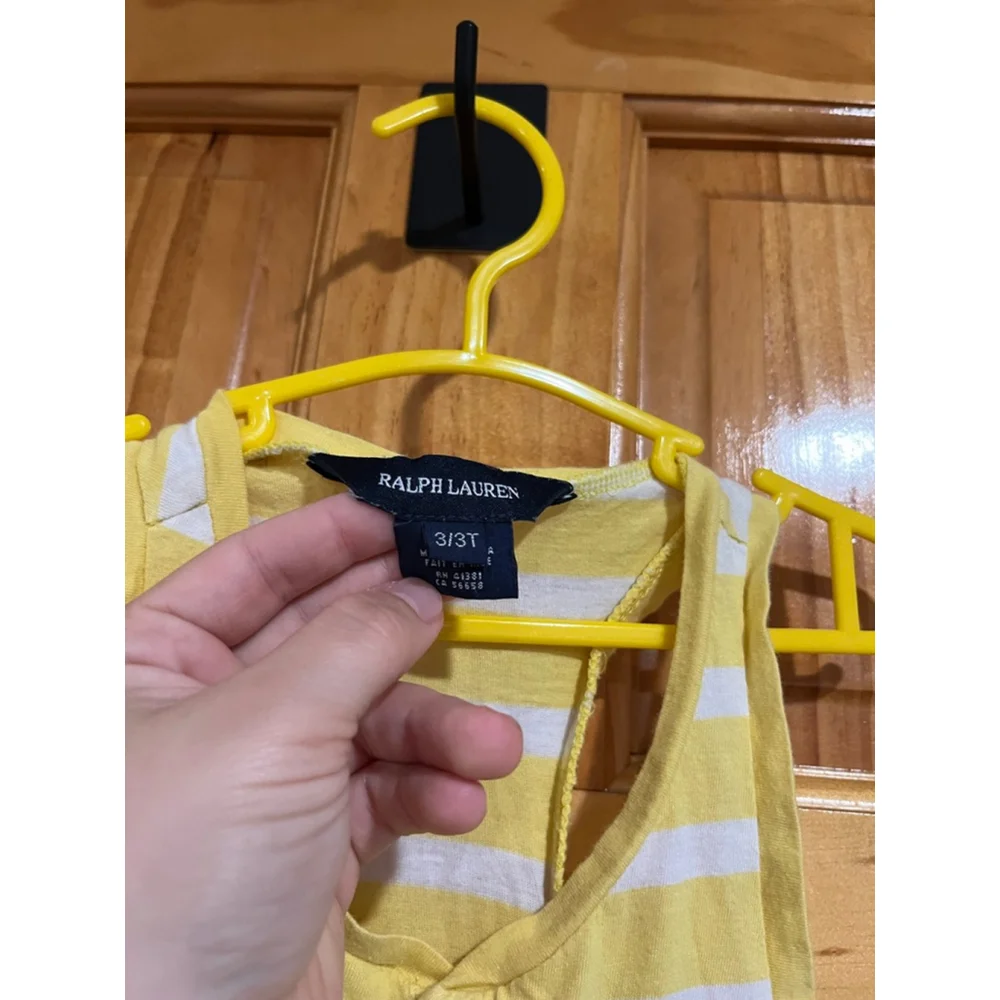 Ralph Lauren Toddler Girl Tank Top 3T Yellow White Striped Sleeveless Polo Logo